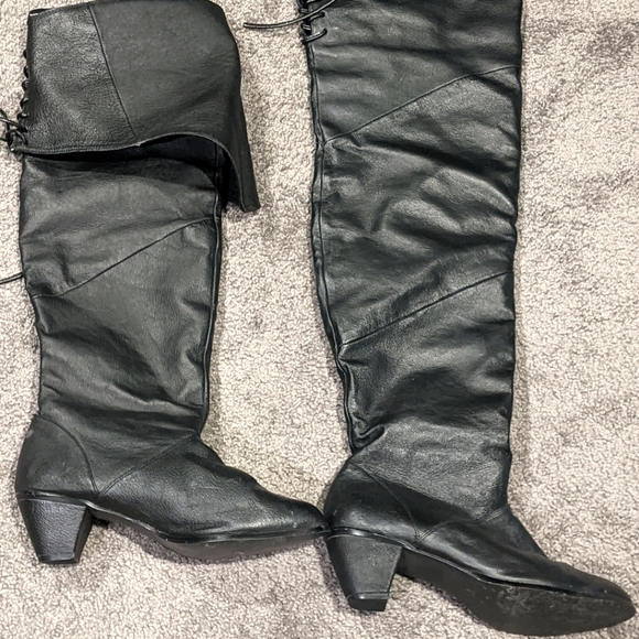 Thigh High Leather Boots 2 Inch Heel 